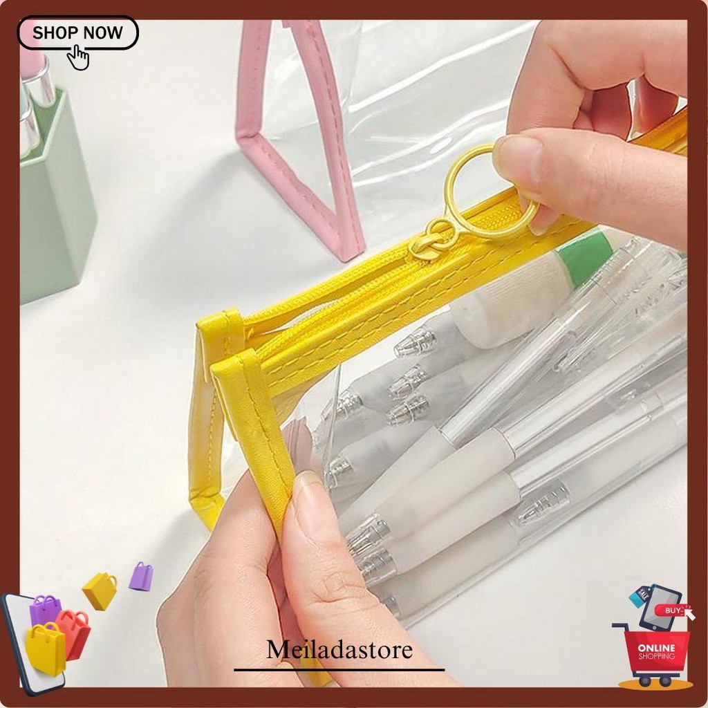 Winzige Kotak Pensil Transparan Tempat Pensil Aesthetic Korean Pen Pouch Lucu Stationery Organizer P