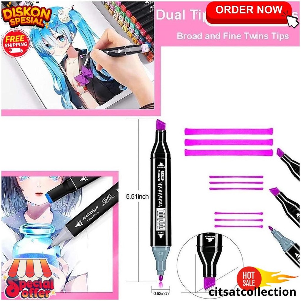 

Paus Biru - Spidol Warna Warni 1 Set Sketch Marker 2 Tip Touch Marker 48/60/80 Warna Cod