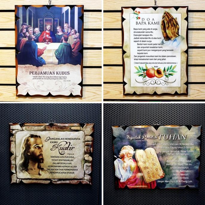 /////] Hiasan Dinding Pajangan Gantung Kristen Kayu Segi Jumbo - Sepuluh Perintah Allah Perjamuan Ku