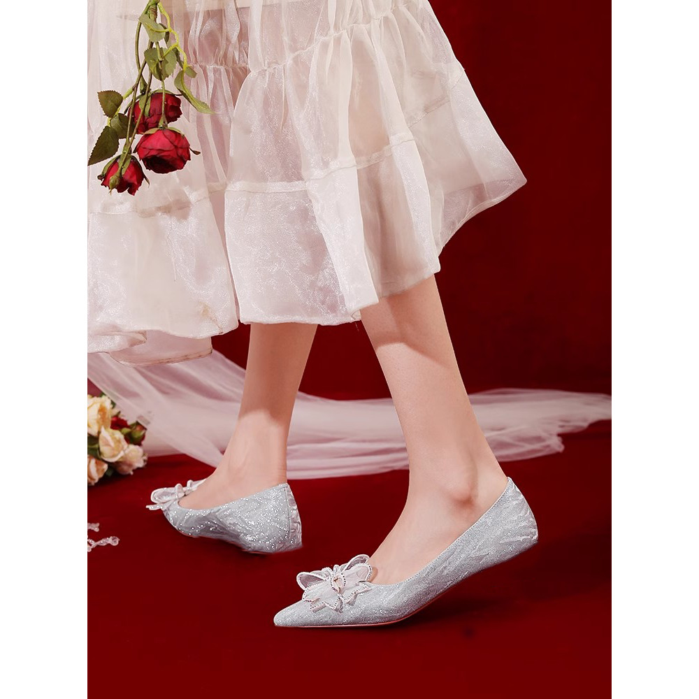 2025Autumn Wedding Shoes Pointed Toe Elegant Bridesmaid Shoes with Cowhide Sole