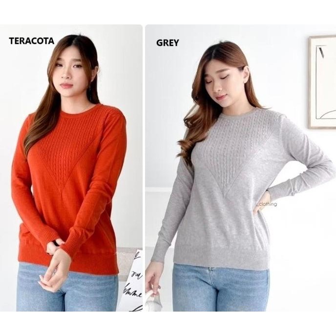 Baju Atasan Sweater Blouse Lengan Panjang Rajut Wanita Korea Import Merah Hijau Emerald Green Red Na