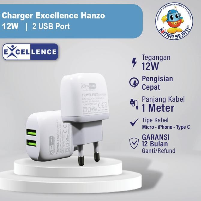 Sale Charger Excellence Hanzo 2400Mah 2Usb Micro/Iphone/Type-C Fast Charger