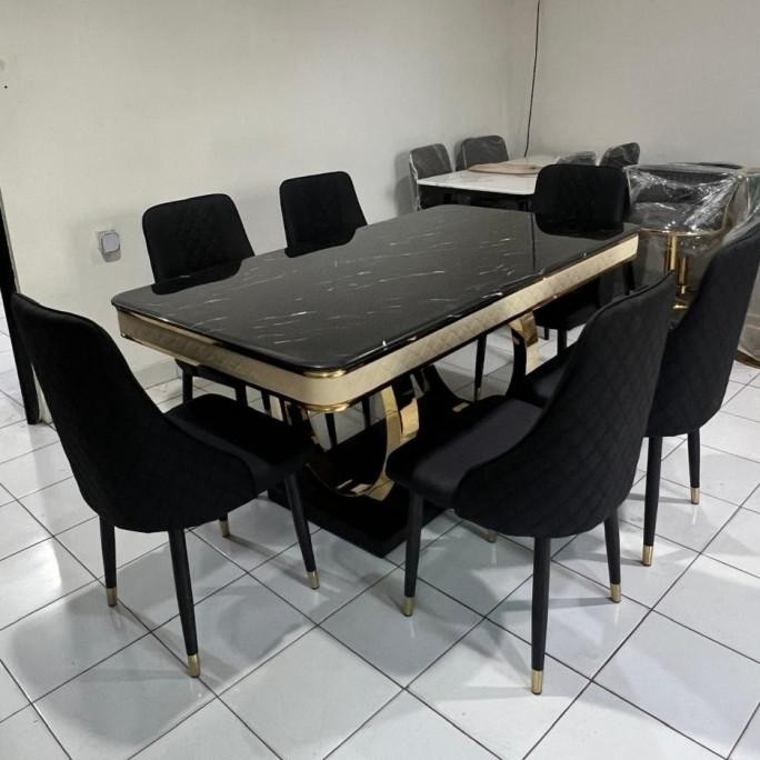 Promo Set Meja Makan 6 Kursi Marmer Rangka Besi