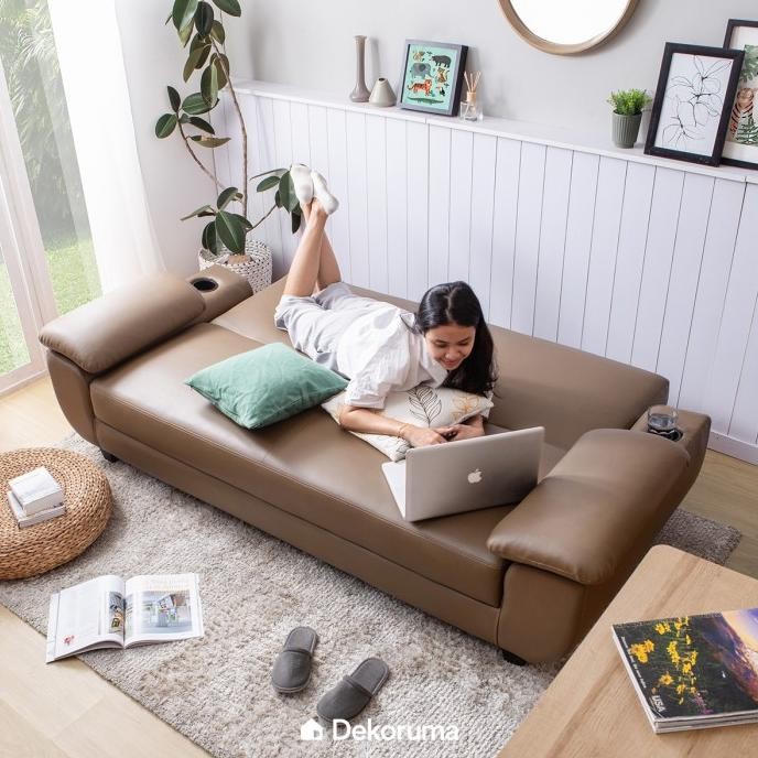 Promo Dekoruma Hato Sofa Bed Minimalis Kulit | Sofabed Lipat