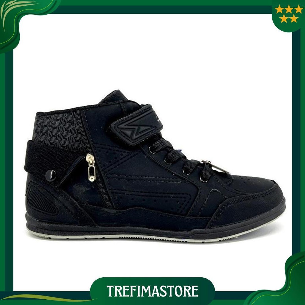 Sepatu Sekolah Anak / Sepatu Semi Boots Resleting Hitam Polos Loggo All Cheers Hi Bendi / Hi Bonita 