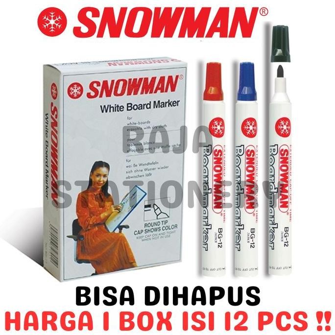 

Murah!! Snowman Whiteboard Marker Black Blue Red Bg-12 Spidol Papan Tulis Hitam Biru Merah Bg-12 Lusin Box [12Pcs]