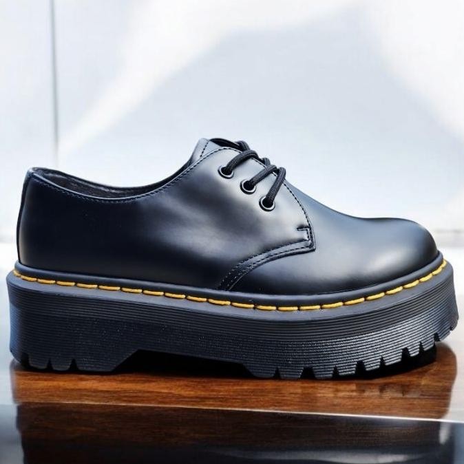 New Epatu Docmart 1461 Low Quad Platform Bla Mooth Fau Leather