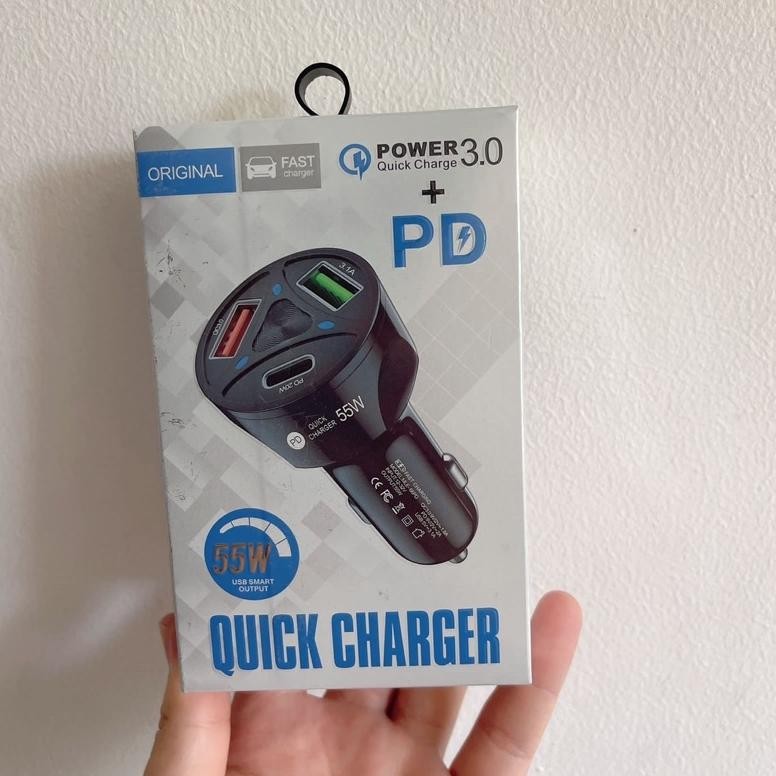 Batok Saver Pd 55W 2 Usb + 1 Usb Colokan Type C - Kepala Charger Mobil Type C - Casan Mobil