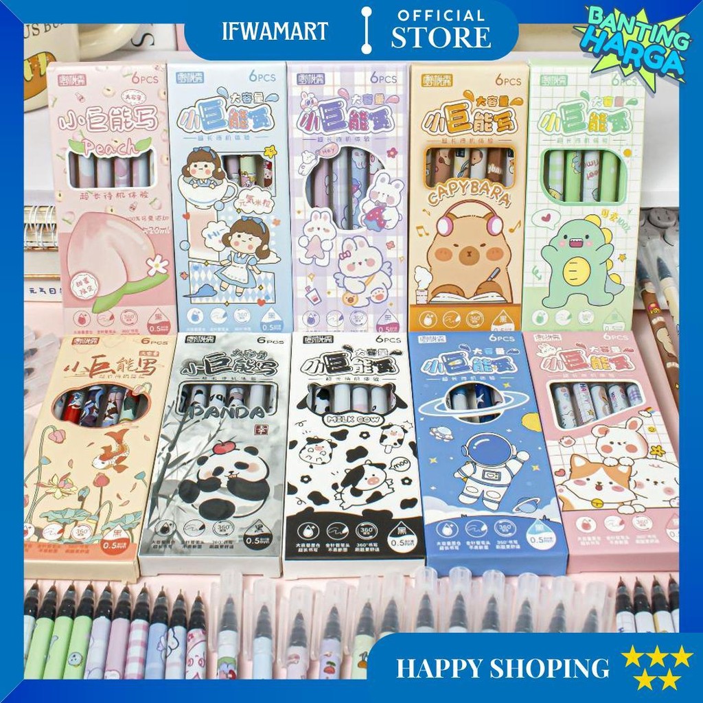 

1 Set Isi 6 Pcs Pulpen Gel Motif Animal, Anime Girl Dan Astronot Lucu Imut D Termurah