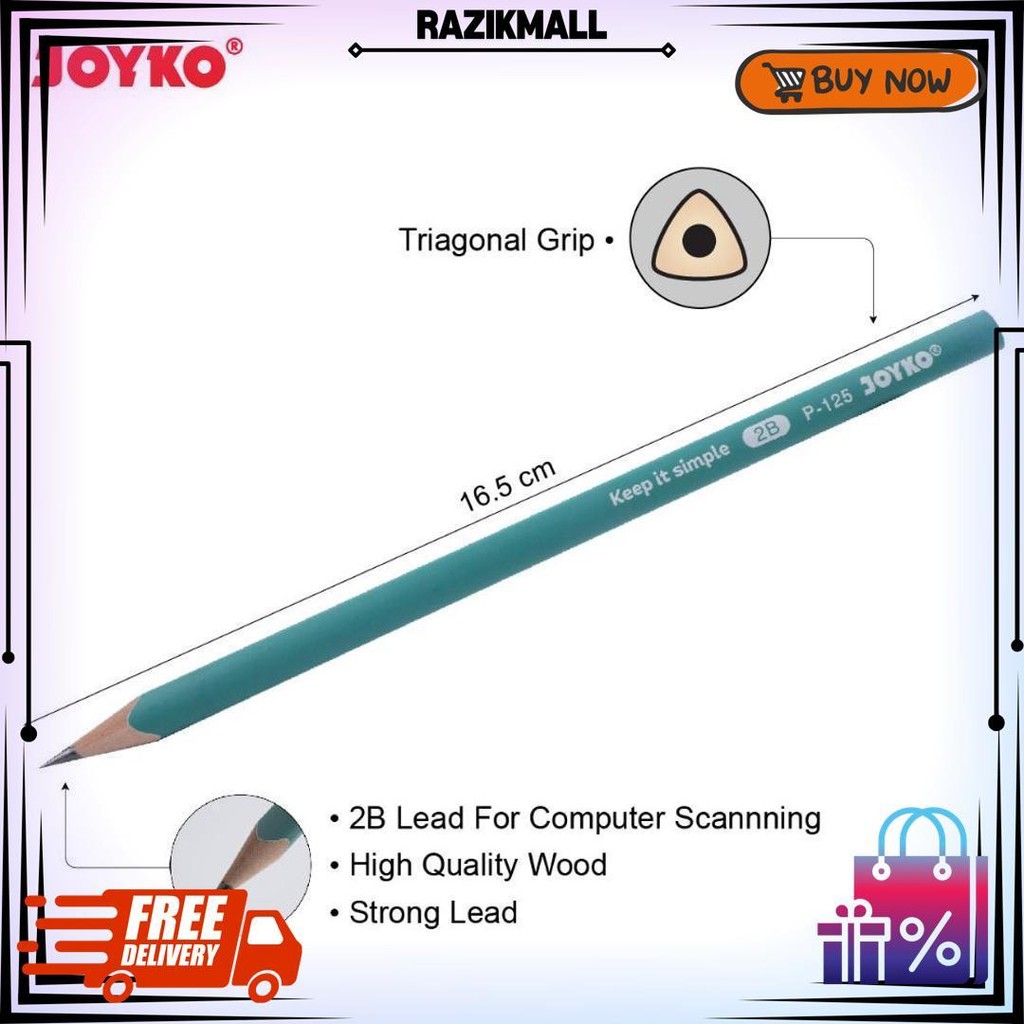 

Joyko Pencil Pensil Kayu Joyko 2B Komputer Ujian P-125 1 Lusin [12Pcs] D Cod