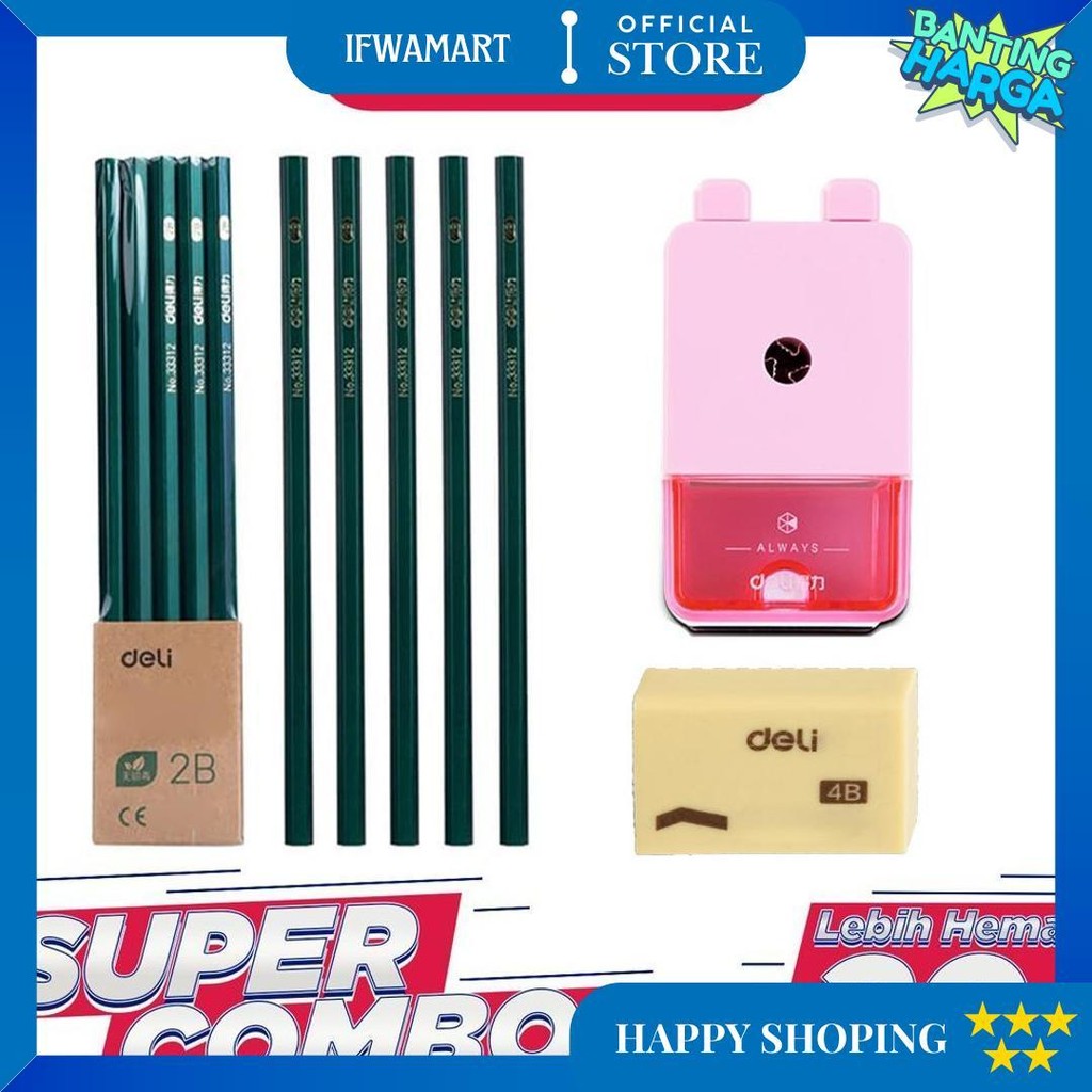 

Deli Combo Set 2 - 10Pcs Pensil 2B + 3Pcs Penghapus + Rautan Putar D Promo Puncak