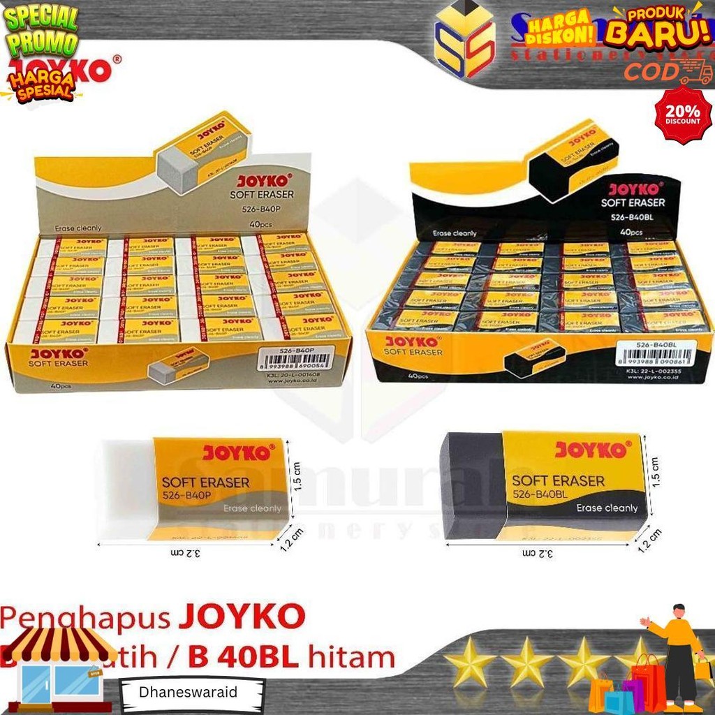 

Penghapus Pensil Joyko B 40 Kecil Isi 40 Pcs / Eraser B40 Bl Hitam / Stip Pencil B40 P Putih Hitam ( 1 Pak ) D Cod