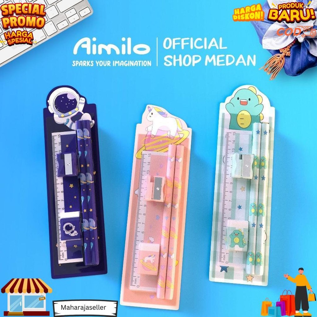 

Aimilo - 5In1 Pensil Set Alat Tulis Anak Lucu Dan Penghapus Untuk Tempat Pensil Buku Tulis Sekolah D Cod