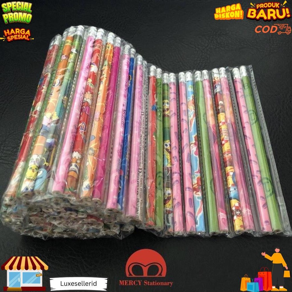 

24 Biji - Pensil Fancy Dengan Stip Eraser Pencil Murah Penghapus Fancy Grosir D Best Seller