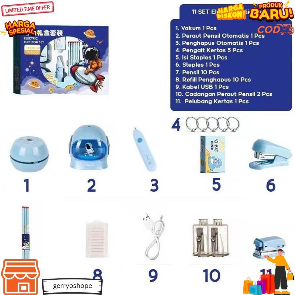 

11 In 1 Alat Tulis /Elektrik Rautan Penghapus Vacuum Pensil Anak Alat Perkakas Belajar Anak Perempuan Kado Electric Stationery Set D Termurah