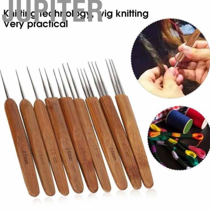 Murah 9 Pcs Set Alat Tenun Rambut Gimbal Single Double 3 Gagang Bambu