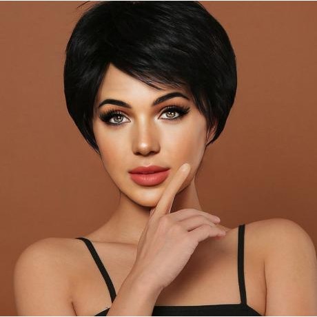 Sale Wig Wanita Rambut Pendek Poni Samping - Wig Rambut Pendek Lurus