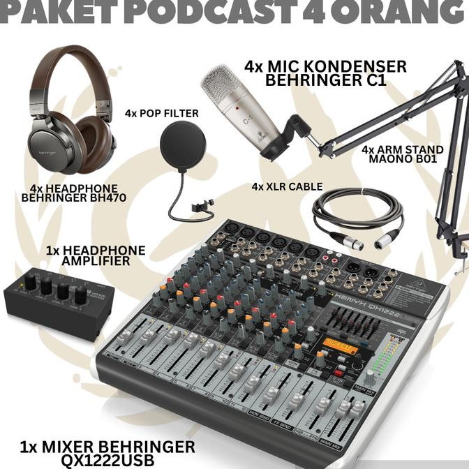 Sale Paket Podcast 4 Orang Mixer Behringer Qx1222Usb