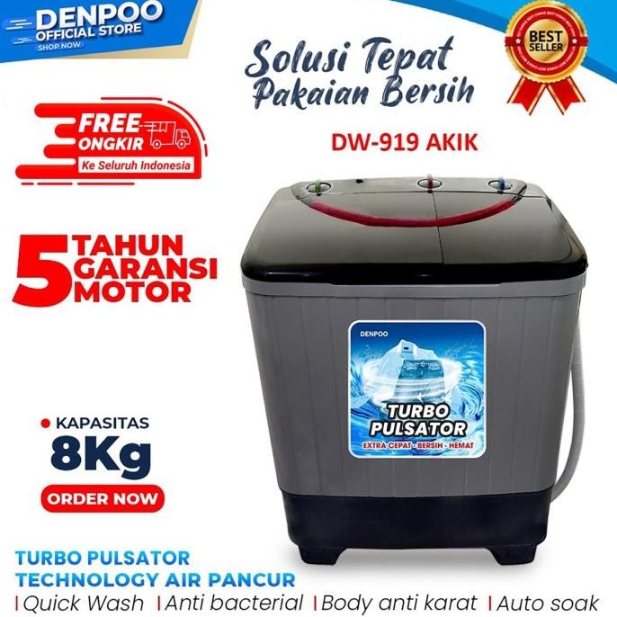 Murah MESIN CUCI DENPOO 2 TABUNG DW 919 HEMAT LISTRIK(KHUSUS LUAR KOTA) Non COD