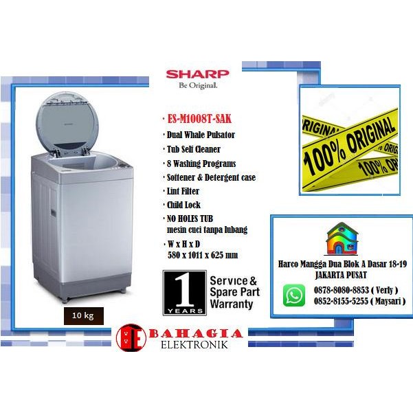 Murah SHARP MESIN CUCI ES-M1008T-SA 10KG Non COD