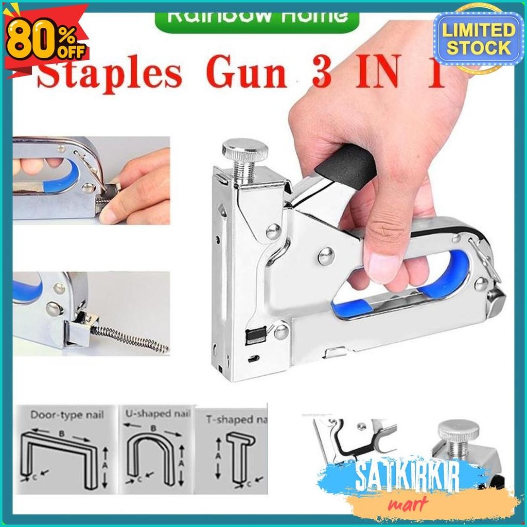 

Staples Gun Tacker Mollar 3 In 1 / Staple Jok Tembak Hekter 3 Way Dapat 3 Jenis Paku/3 In 1 Staples Gun Tacker Mollar Diskon