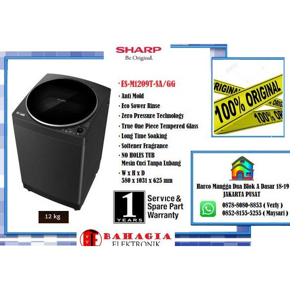 Murah SHARP MESIN CUCI 12KG ES-M1209T-GG Non COD