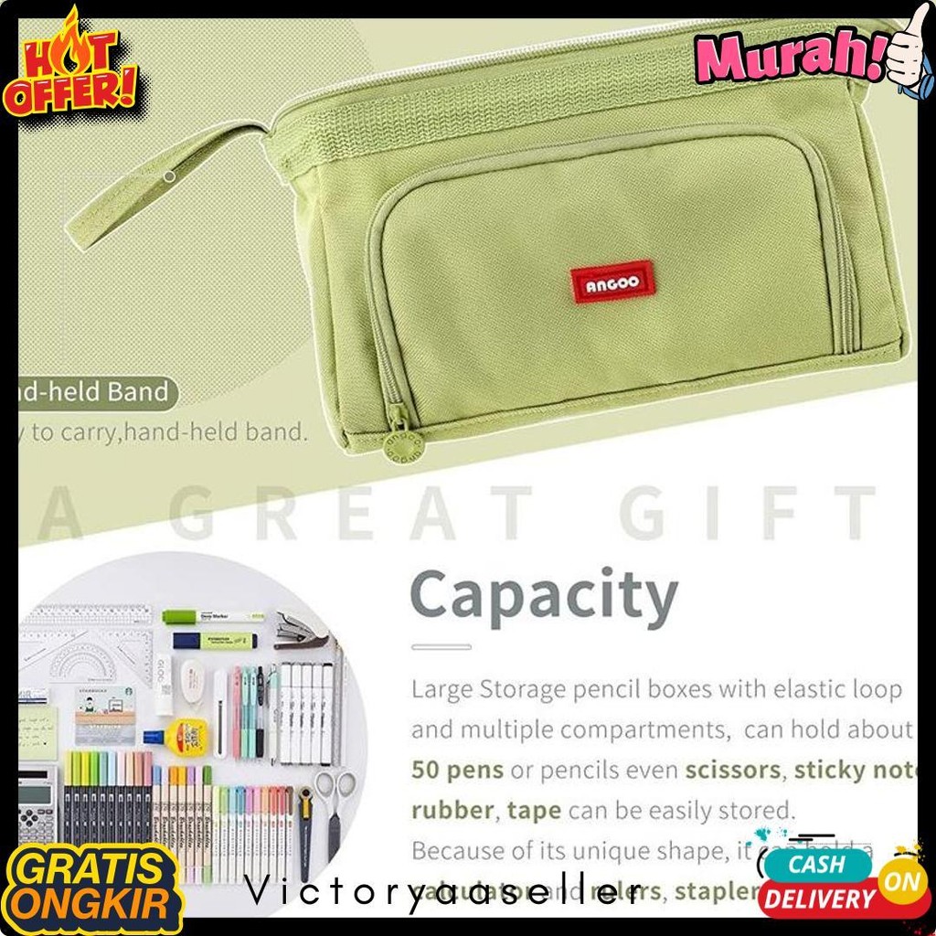 

[Cod] Angoo Super Large Capacity Pencil Case Kawaii Korean Pencil Cases Aesthetic Stationery Office Desk Storage Bag For Girls School Supplies Diskon