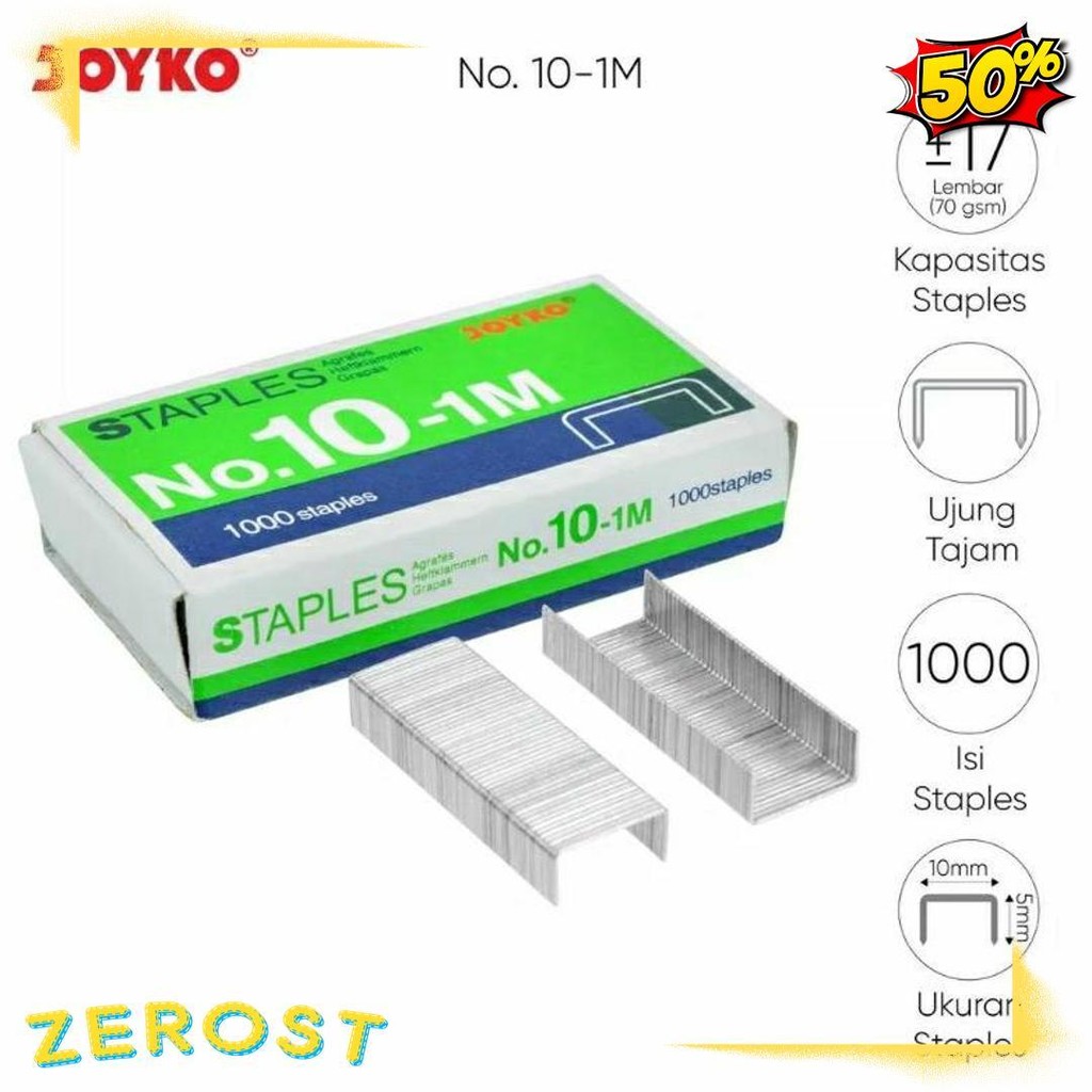 

( 1 Dus = 20 Pak Kecil ) 10-1M Staples Steples Isi Stapler Stepler Neces Joyko No. 10 - 1M Kecil Diskon Setengah Harga