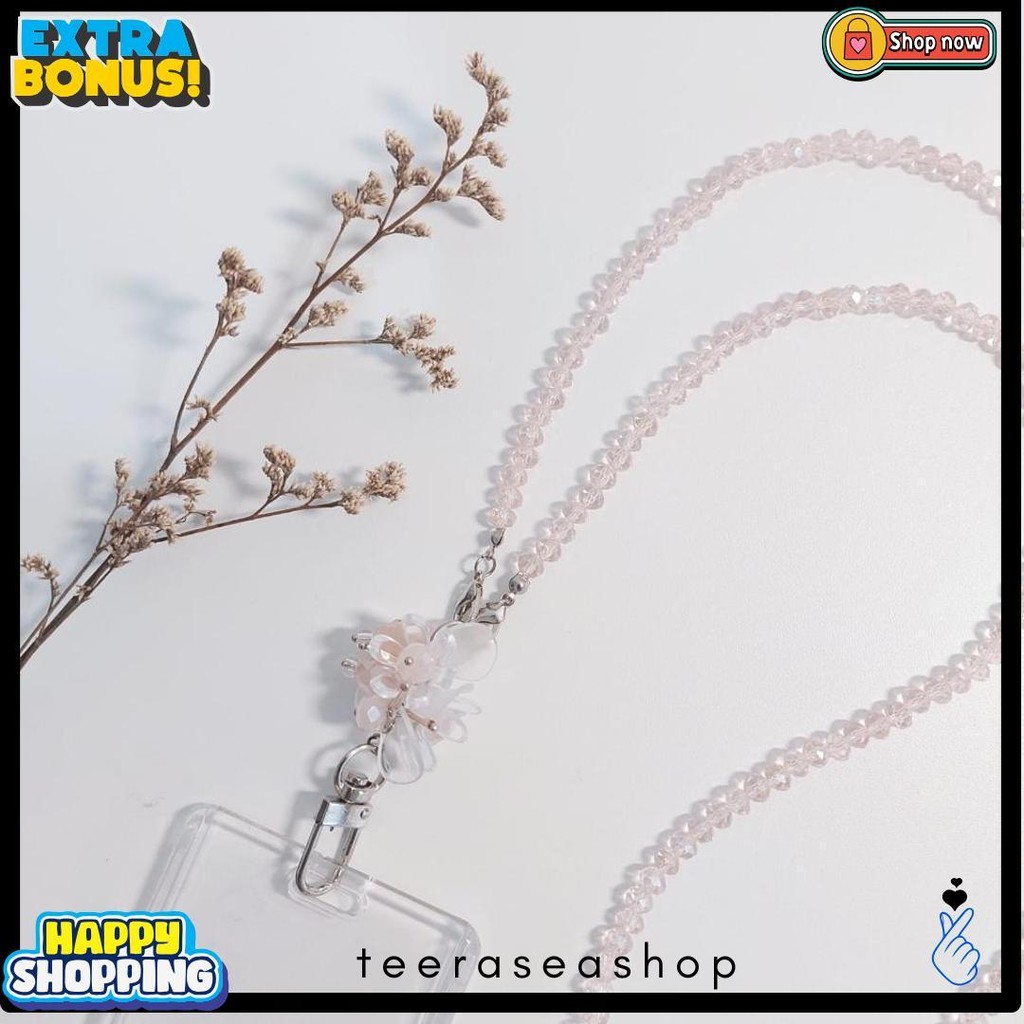 

[Lalaluna] Lanyard Crystal Beads Aesthetic | Gantungan Id Card Kantor - Bloom Terlaris! Produk Ini Banyak Dicari