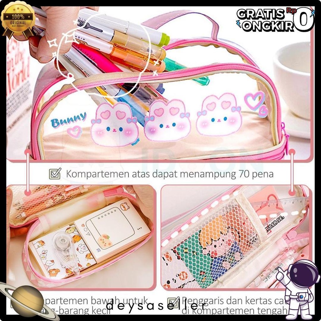 

Idoon Pencil Case Transparan Korea Tempat Pensil Besar Dua Lapis Kotak Pensil Tempat Pola Hewan Lucu Diskon