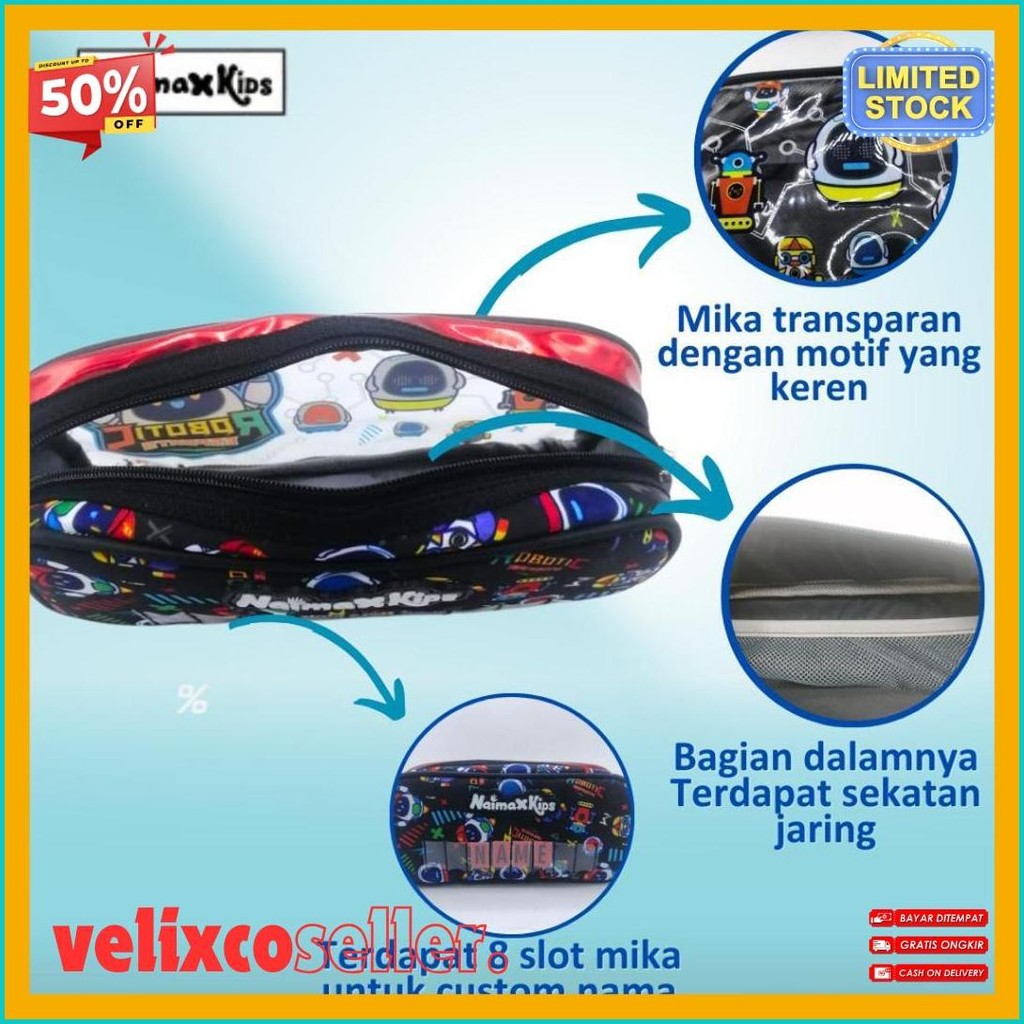 

Pencil Case Custom Nama | Naimax Kids Pencil Case Medium Anak Laki-Laki Diskon Setengah Harga