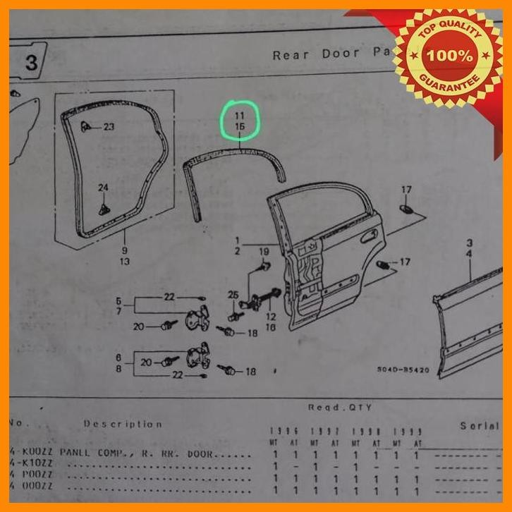 [ATM] KARET KACA PINTU DALAM HONDA CIVIC FERIO 1996-2000