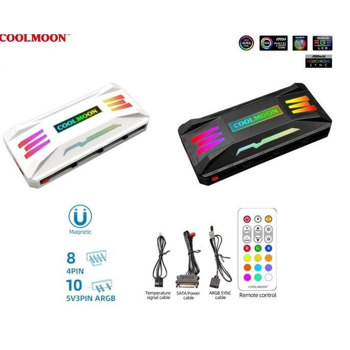COOLMOON CONTROLLER BOARD FAN CASE+ REMOTE 4PIN PWM + 3PIN 5V ARGB 1904T