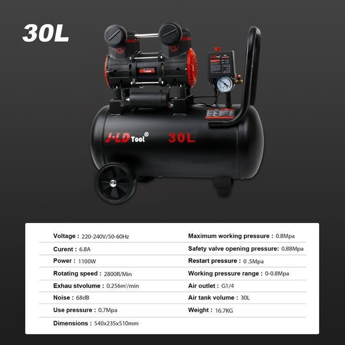 JLD Mesin Kompresor Angin 30L/10L Kompresor Listrik mini lengkap 1100W Air Compressor 0.8MPa Kompres
