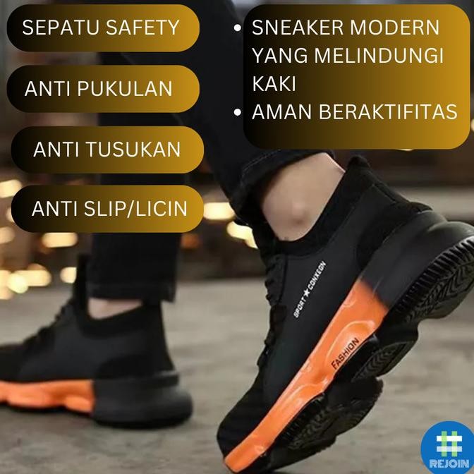 Sepatu Safety Shoes Sneaker Proyek Pria Anti Paku Ujung Besi Import 9