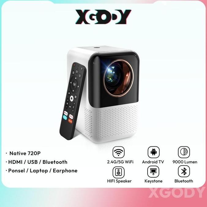 Xgody X10 Smart Proyektor 4K Led 1Gb+8Gb Wifi Bluetooth5.0 Portable Home Theater 300 Ansi Lumen Proj