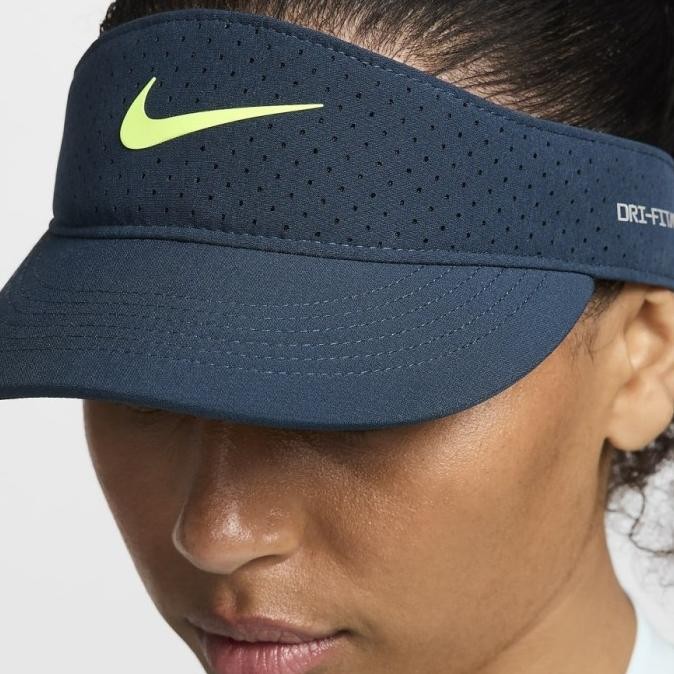 Fb6443-478 Nike Dri-Fit Adv Ace Tennis Visor Navy Topi Original 100% Co