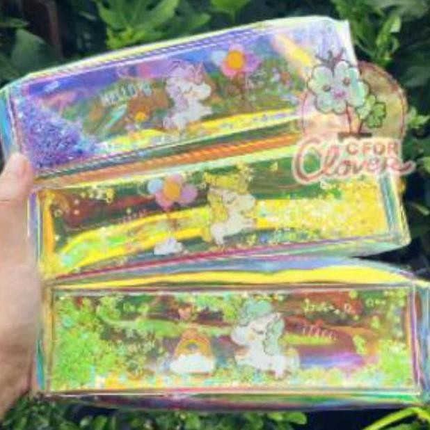 

fbx-4 UNICORN HOLOGRAM PENCIL CASE / water air holo lucu tempat pensil baru Sale