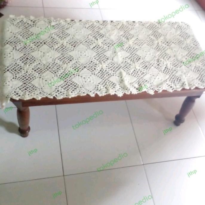 taplak meja tamu persegi panjang rajutan handmade 120 cm murah