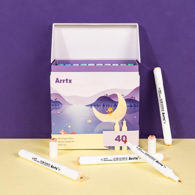 

ARRTX DUAL TIPS MARKER SET 40 PASTEL COLORS WITH BOX