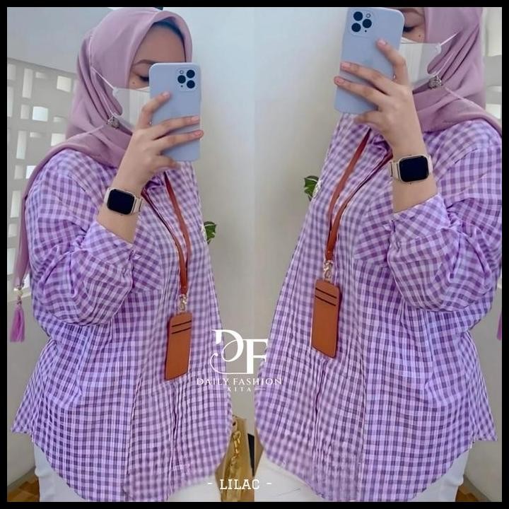 Atasan Wanita Kemeja Kantor Kotak - Kotak Jumbo Bahan Katun Square Size L Xl Xxl 4L | Ariana Shirt |