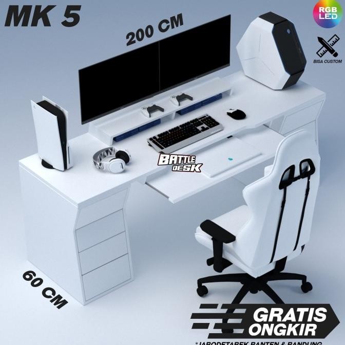 Sale Meja Komputer Gaming Pc Desk Rgb Murah 200X60 - Battledesk Mk 5 Hitam
