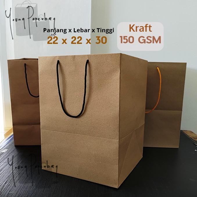 

TC21 Paper Bag Kue/Nasi/Bento Box Polos Kraft Coklat 22 x 22 x 30 150GSM Viral