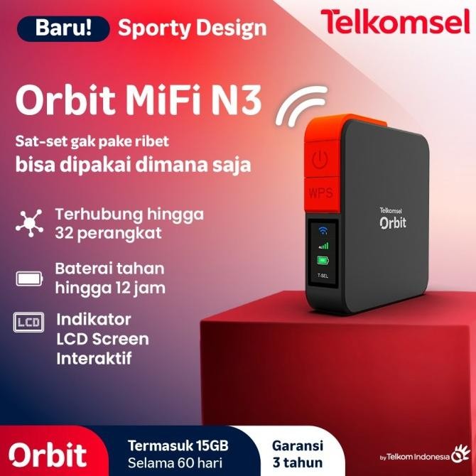Telkomsel Orbit Mifi N3 / Orbit N3 / Hkm M23 Pro Modem Wifi 4G Free Kuota 15Gb Co