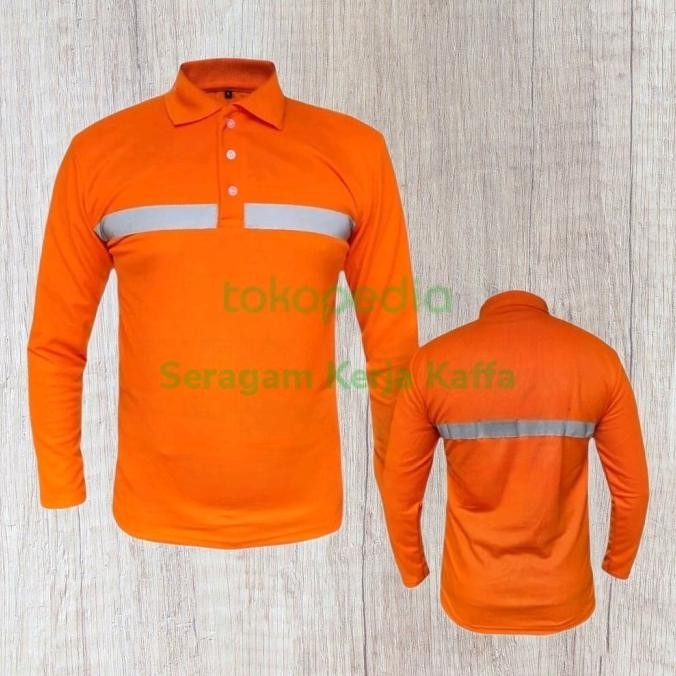 Kaos Polo Kerah Panjang Safety Baju Bengkel Kaos Perusahaan Orange New Stok