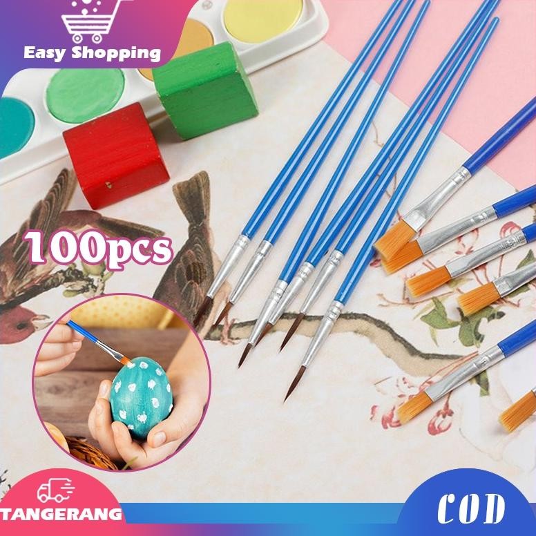 

Promo Spesial!! 100pcs Kuas Lukis Set Ujung Pointed Dan Flat Kuas/Cat Minyak Kuas /Melukis Lengkap/ Kuas Lukis Akrilik Bulu Nilon Cat Air Premium
