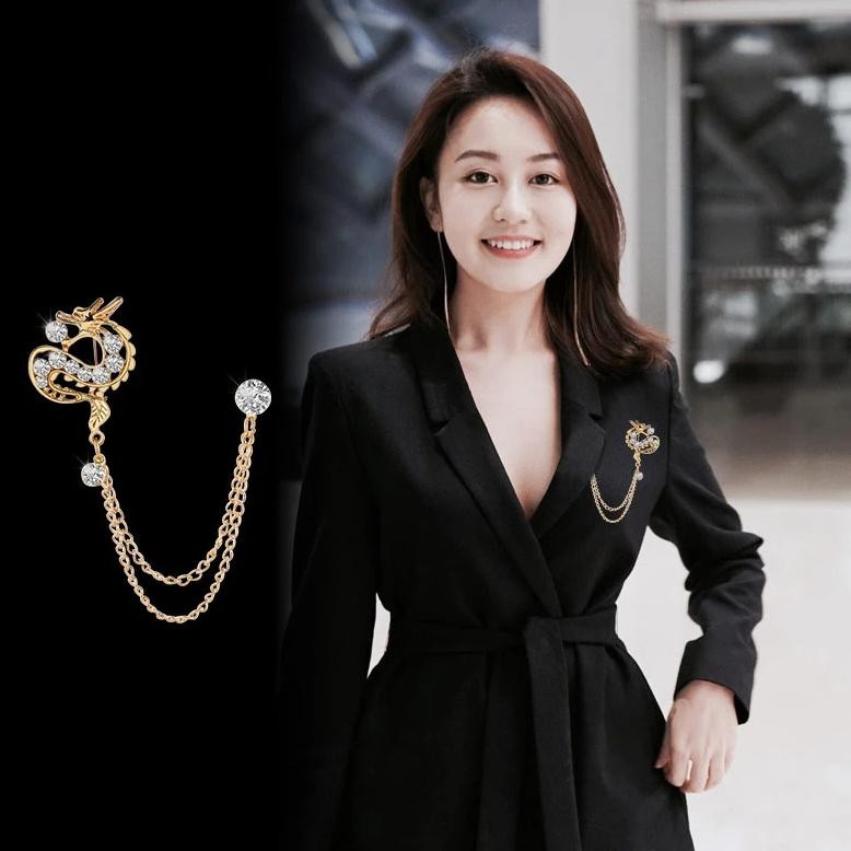 hj-43 Lapel Pin Bros Jas Dragon Brooch Bros Pin Rantai Jas Lapel Pin Rantai Pin Jas Pria Wanita Hema