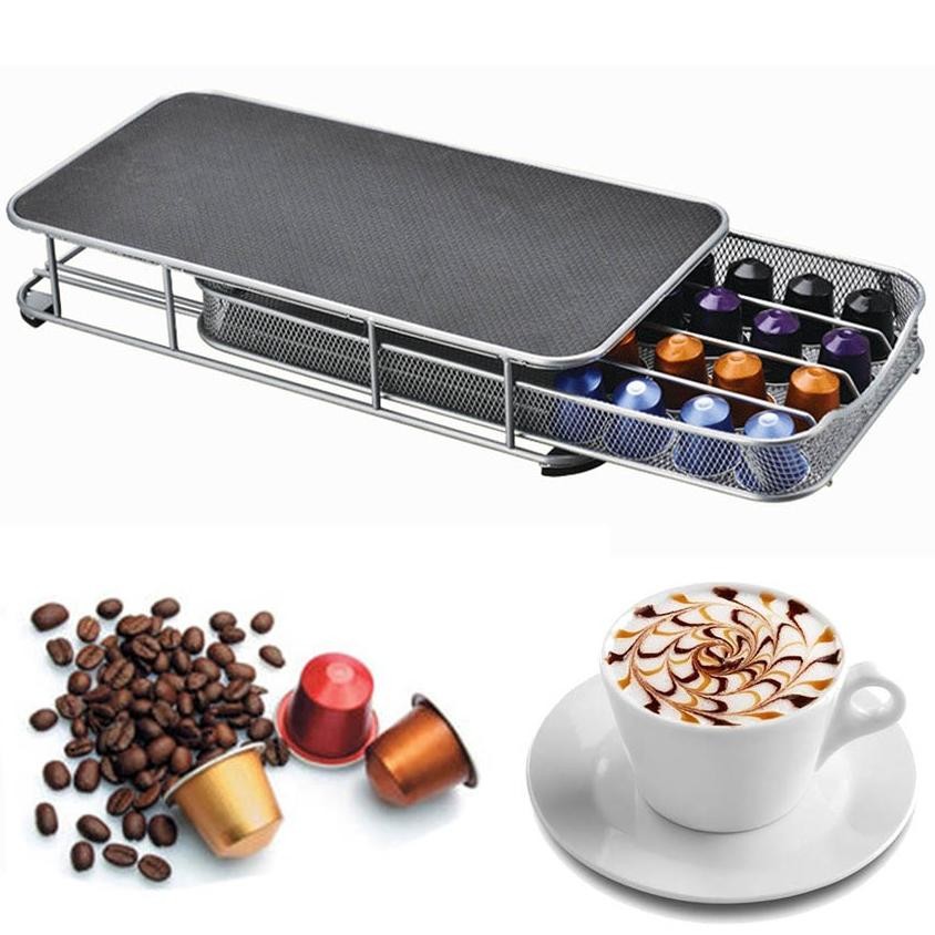 Premium 40Pcs Tempat Kapsul Kopi Behan Besi Coffee Capsules Drawer Rak Holder Kotak Nescafe Kapsul N