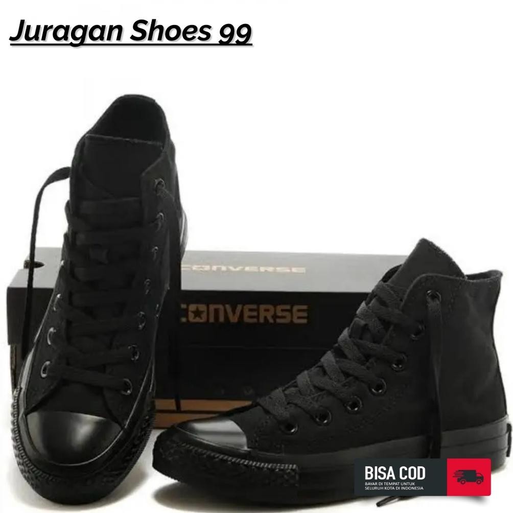 Sepatu All Star Convers Pria Wanita Hitam Polos Full Black
