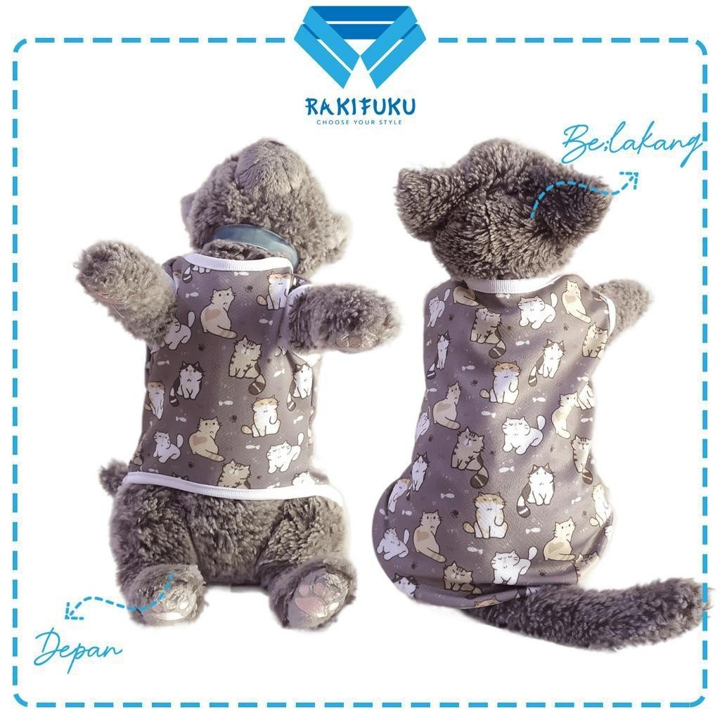 Baju Kucing Anjing Lucu Murah Motif Kucing Abu Abu Cowo Cewe Jantan Betina Hewan Kecil